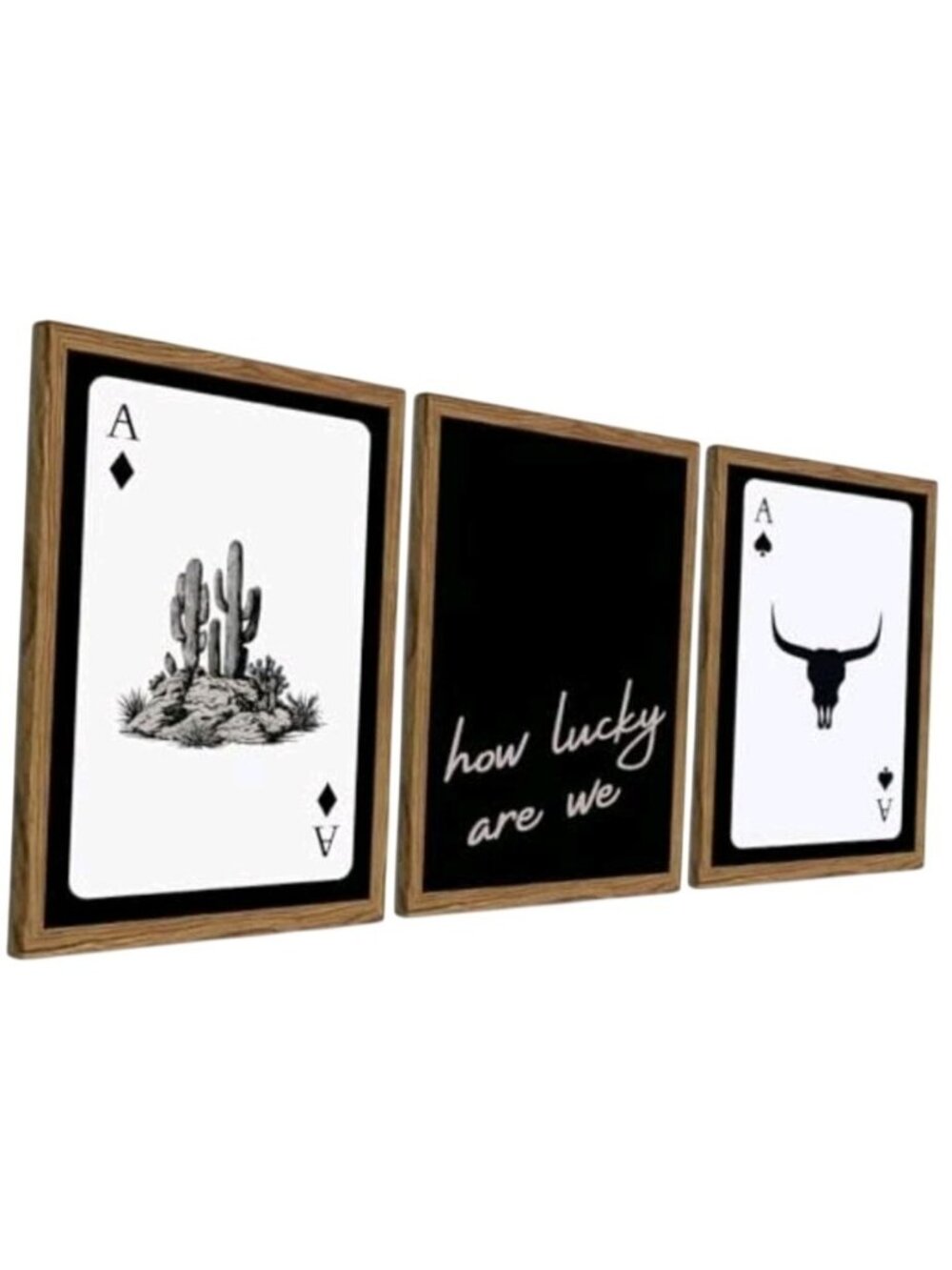 Western Wall Art Set Of 3 With Framed Prints & "How Lucky Are We" Text 12"x16"
